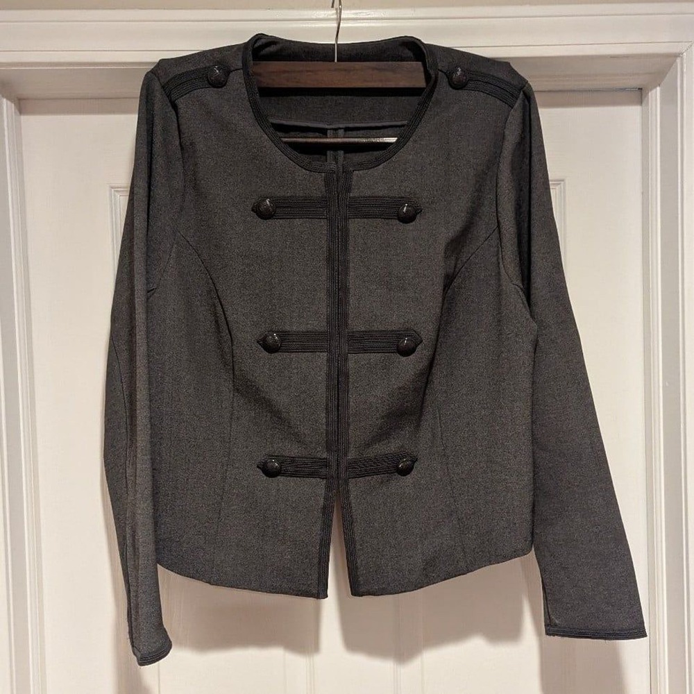 Grunge Steampunk Whimsigoth Grey & Black Military Moto Crop Jacket Torrid 3x
